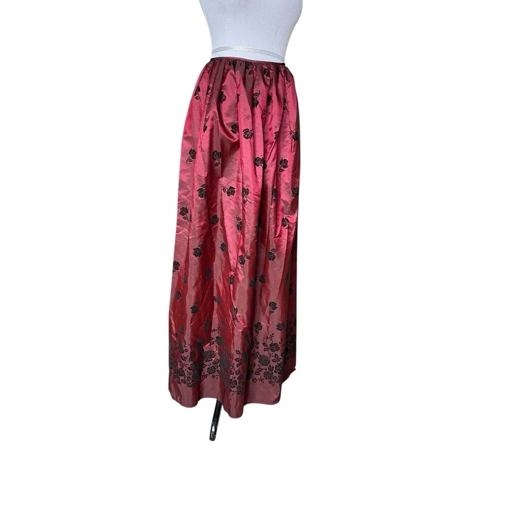 Vintage Jessica McClintock Y2K Velvet Rose Taffeta Skirt Size 10 Wine Whimsygoth